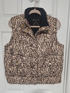 Calvin Klein Women's Leopard Print Puffer Vest - Beige/Black